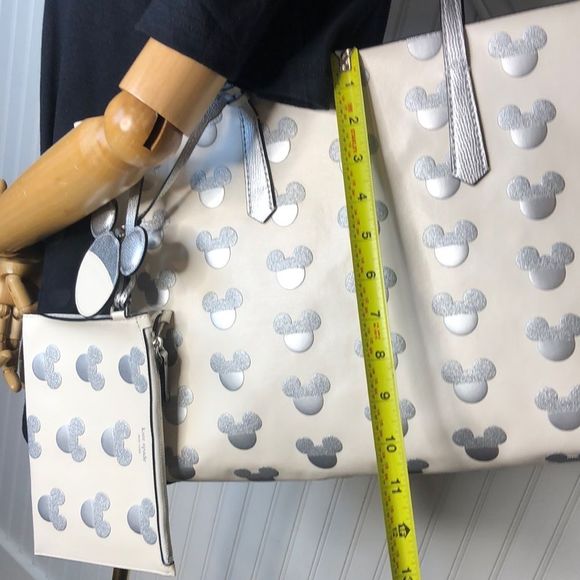 KATE SPADE X Disney Silver Mickey Mouse Embossed Shoulder Bag Tote - Picture 10 of 17